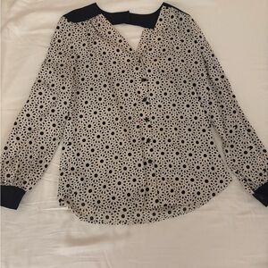 B&W Flowered Blouse with collared button back